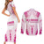 Breast Cancer Pink Out Couples Matching Short Sleeve Bodycon Dress and Long Sleeve Button Shirt Polynesian Art Tattoo White Version