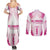 Breast Cancer Pink Out Couples Matching Summer Maxi Dress and Long Sleeve Button Shirt Polynesian Art Tattoo White Version