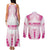 Breast Cancer Pink Out Couples Matching Tank Maxi Dress and Long Sleeve Button Shirt Polynesian Art Tattoo White Version