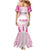 Breast Cancer Pink Out Family Matching Mermaid Dress and Hawaiian Shirt Polynesian Art Tattoo White Version