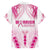 Breast Cancer Pink Out Family Matching Off The Shoulder Long Sleeve Dress and Hawaiian Shirt Polynesian Art Tattoo White Version