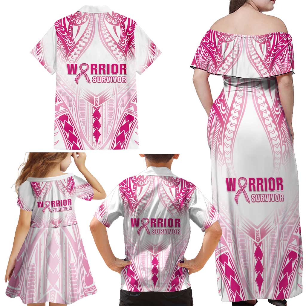 Breast Cancer Pink Out Family Matching Off Shoulder Maxi Dress and Hawaiian Shirt Polynesian Art Tattoo White Version LT05 - Polynesian Pride
