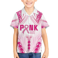 Breast Cancer Pink Out Family Matching Off Shoulder Maxi Dress and Hawaiian Shirt Polynesian Art Tattoo White Version LT05 Son's Shirt White - Polynesian Pride