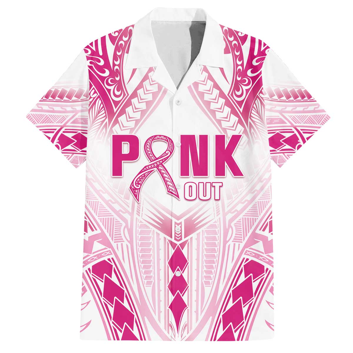 Breast Cancer Pink Out Family Matching Off Shoulder Short Dress and Hawaiian Shirt Polynesian Art Tattoo White Version LT05 Dad's Shirt - Short Sleeve White - Polynesian Pride