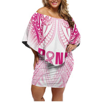 Breast Cancer Pink Out Family Matching Off Shoulder Short Dress and Hawaiian Shirt Polynesian Art Tattoo White Version LT05 Mom's Dress White - Polynesian Pride