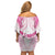 Breast Cancer Pink Out Family Matching Off Shoulder Short Dress and Hawaiian Shirt Polynesian Art Tattoo White Version