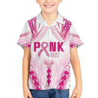Breast Cancer Pink Out Family Matching Off Shoulder Short Dress and Hawaiian Shirt Polynesian Art Tattoo White Version LT05 Son's Shirt White - Polynesian Pride