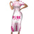 Breast Cancer Pink Out Family Matching Short Sleeve Bodycon Dress and Hawaiian Shirt Polynesian Art Tattoo White Version