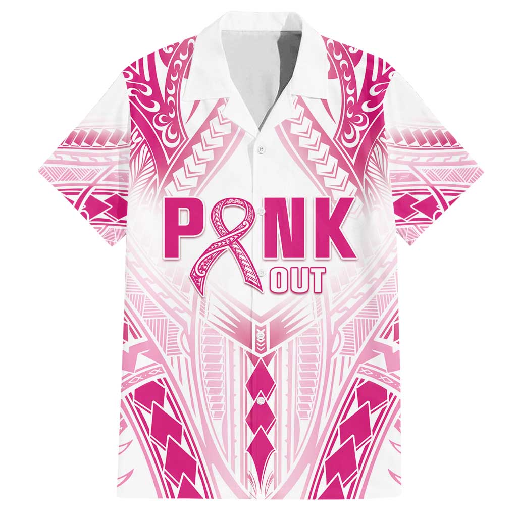 Breast Cancer Pink Out Family Matching Summer Maxi Dress and Hawaiian Shirt Polynesian Art Tattoo White Version