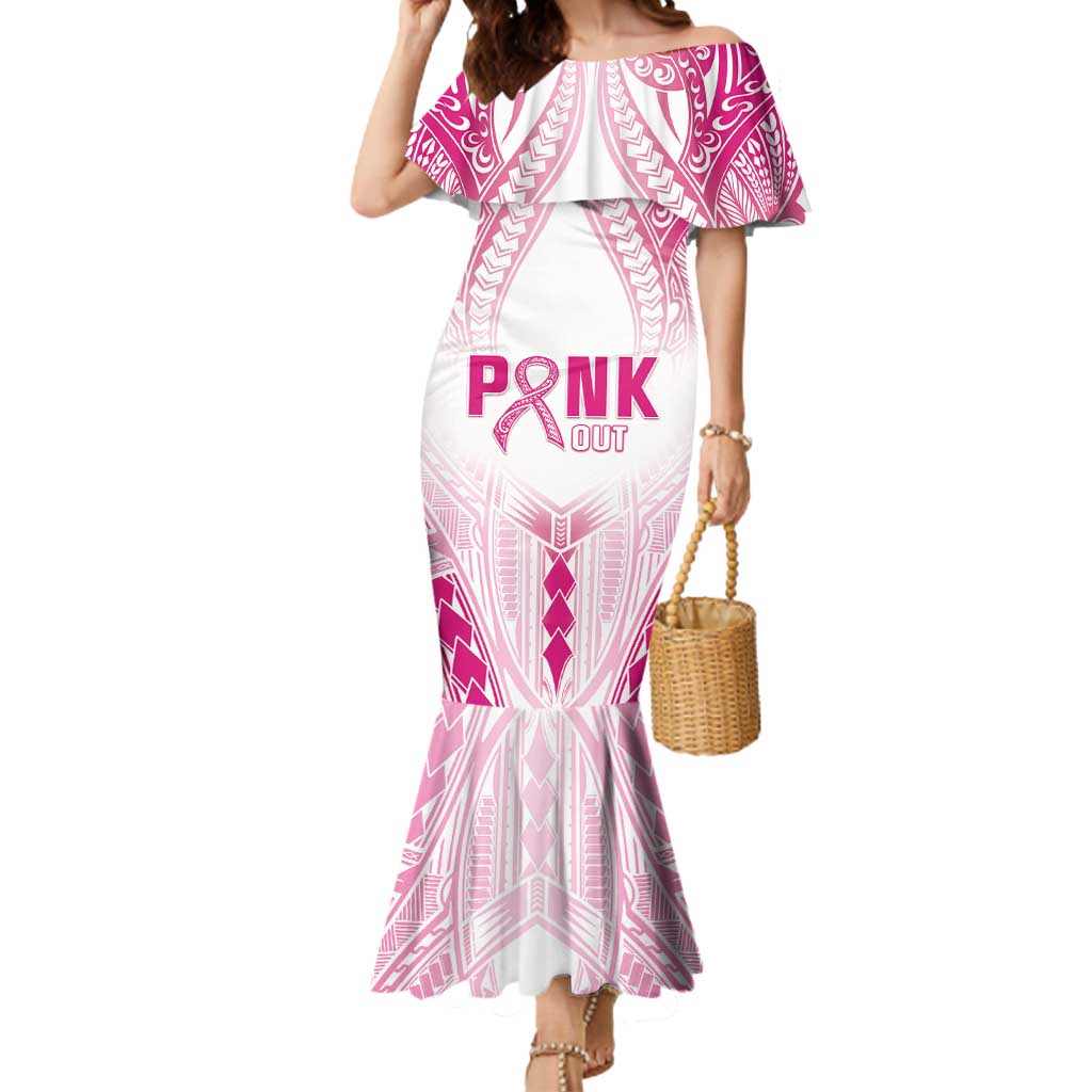 Breast Cancer Pink Out Mermaid Dress Polynesian Art Tattoo White Version LT05 Women White - Polynesian Pride
