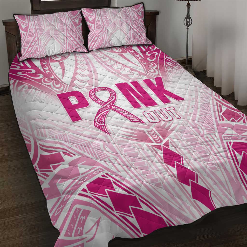 Breast Cancer Pink Out Quilt Bed Set Polynesian Art Tattoo White Version