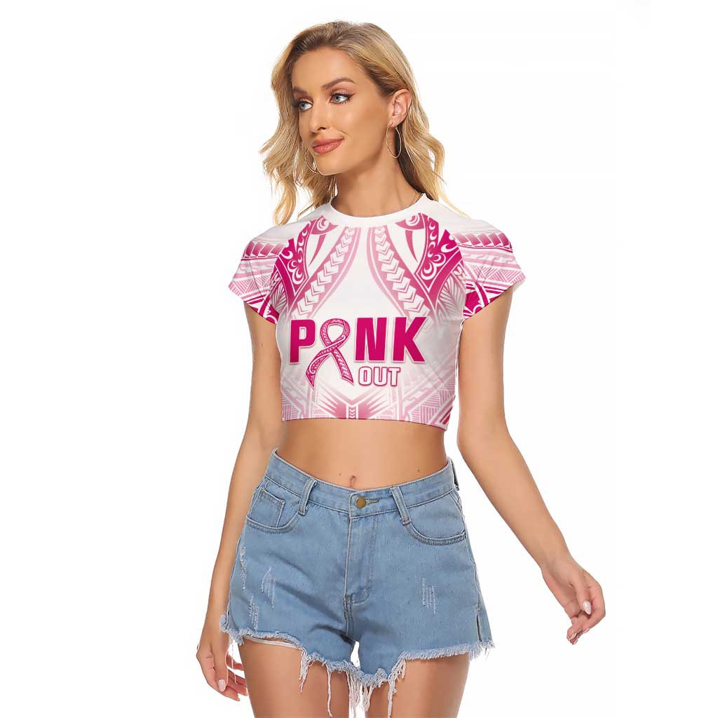 Breast Cancer Pink Out Raglan Cropped T Shirt Polynesian Art Tattoo White Version LT05 Female White - Polynesian Pride