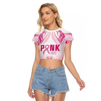 Breast Cancer Pink Out Raglan Cropped T Shirt Polynesian Art Tattoo White Version LT05 Female White - Polynesian Pride