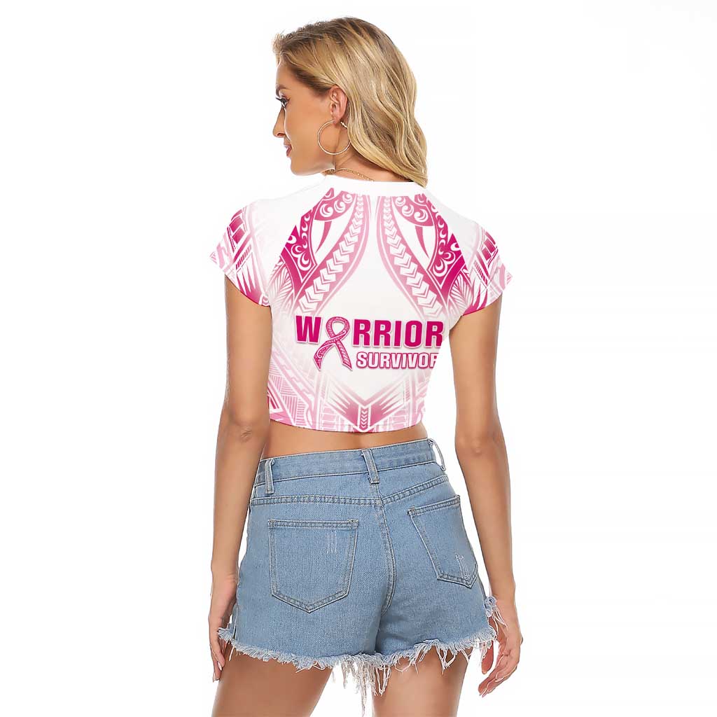 Breast Cancer Pink Out Raglan Cropped T Shirt Polynesian Art Tattoo White Version LT05 - Polynesian Pride