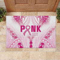 Breast Cancer Pink Out Rubber Doormat Polynesian Art Tattoo White Version