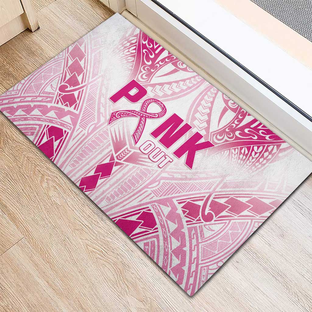 Breast Cancer Pink Out Rubber Doormat Polynesian Art Tattoo White Version