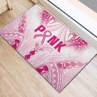 Breast Cancer Pink Out Rubber Doormat Polynesian Art Tattoo White Version