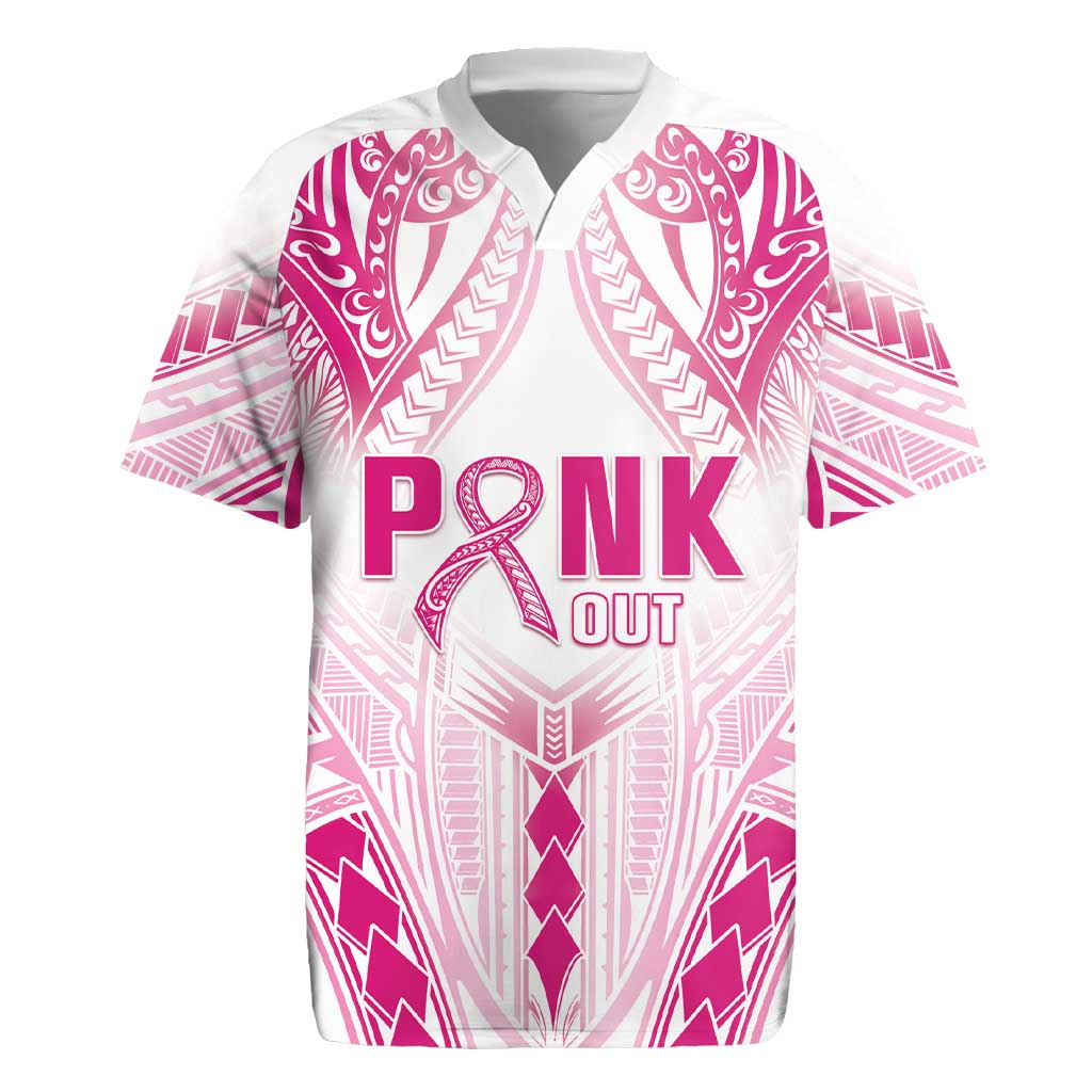 Breast Cancer Pink Out Rugby Jersey Polynesian Art Tattoo White Version LT05 White - Polynesian Pride