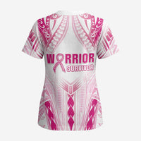 Breast Cancer Pink Out Scrub Top Polynesian Art Tattoo White Version - Polynesian Pride
