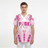 Breast Cancer Pink Out Scrub Top Polynesian Art Tattoo White Version - Polynesian Pride
