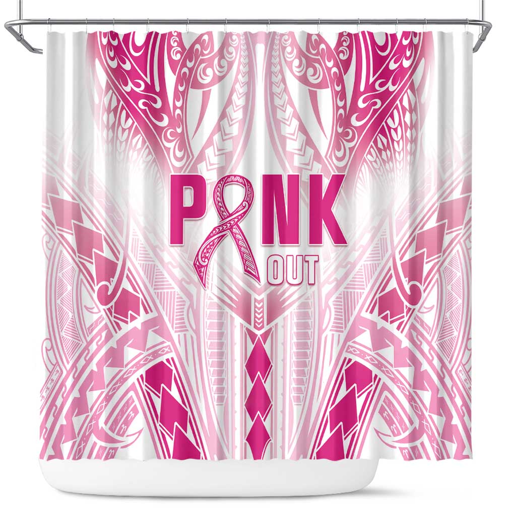 Breast Cancer Pink Out Shower Curtain Polynesian Art Tattoo White Version