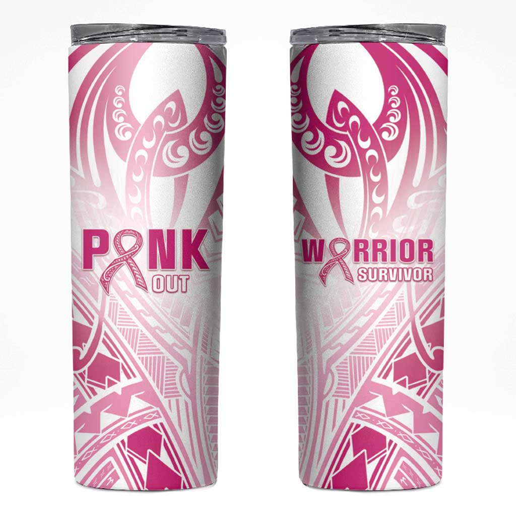 Breast Cancer Pink Out Skinny Tumbler Polynesian Art Tattoo White Version LT05 White - Polynesian Pride