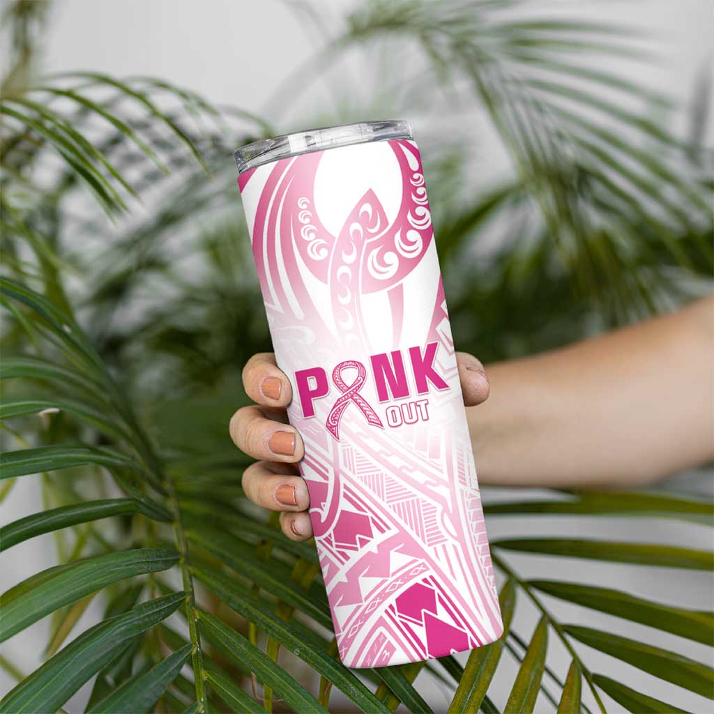 Breast Cancer Pink Out Skinny Tumbler Polynesian Art Tattoo White Version LT05 - Polynesian Pride