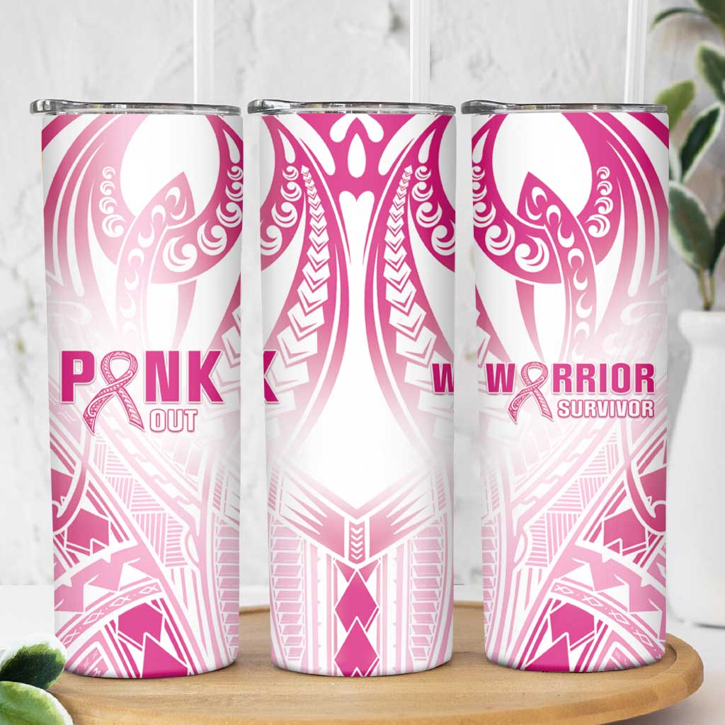 Breast Cancer Pink Out Skinny Tumbler Polynesian Art Tattoo White Version LT05 - Polynesian Pride