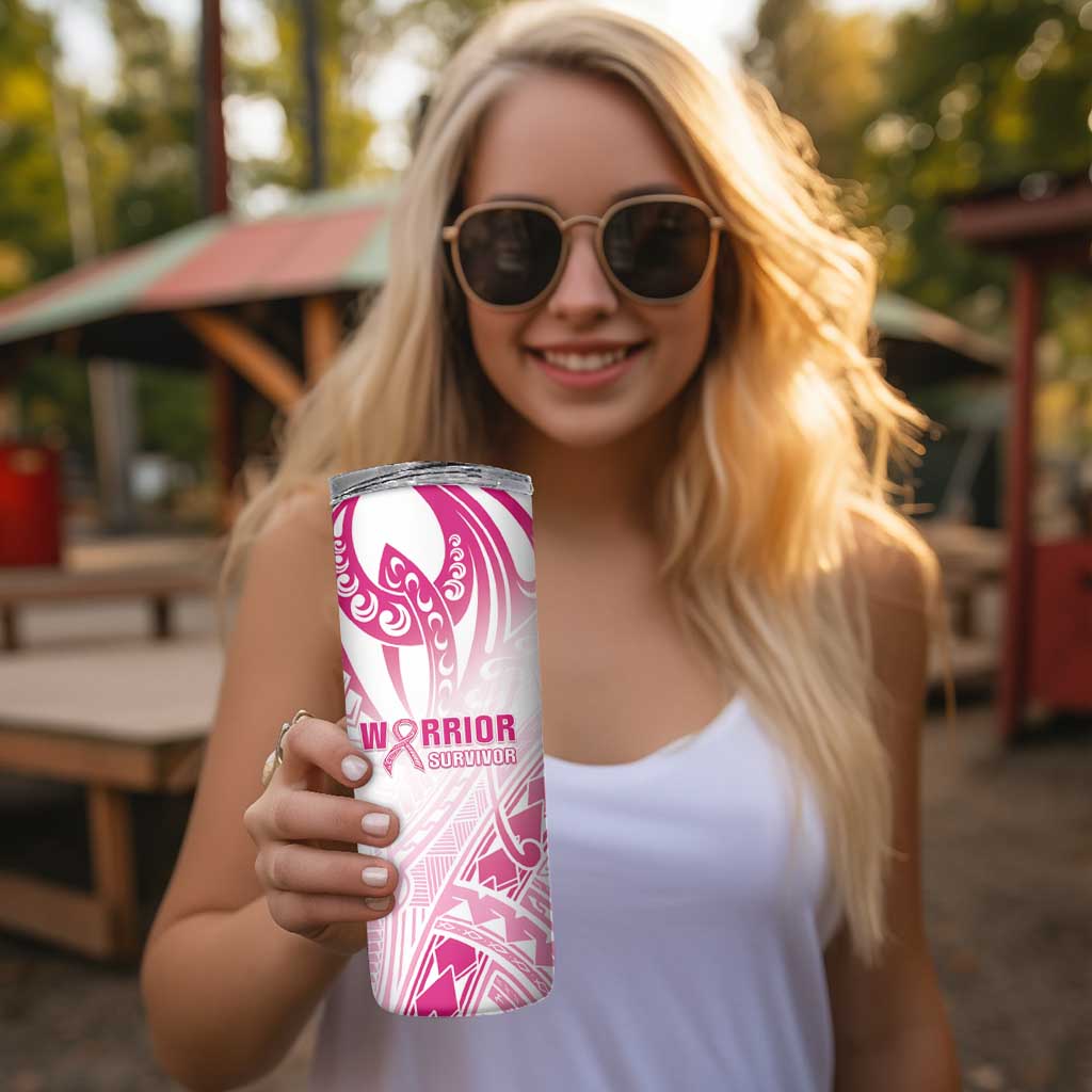 Breast Cancer Pink Out Skinny Tumbler Polynesian Art Tattoo White Version LT05 - Polynesian Pride