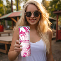 Breast Cancer Pink Out Skinny Tumbler Polynesian Art Tattoo White Version LT05 - Polynesian Pride