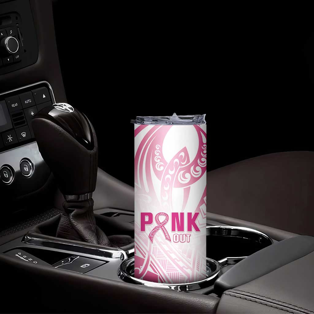 Breast Cancer Pink Out Skinny Tumbler Polynesian Art Tattoo White Version LT05 - Polynesian Pride