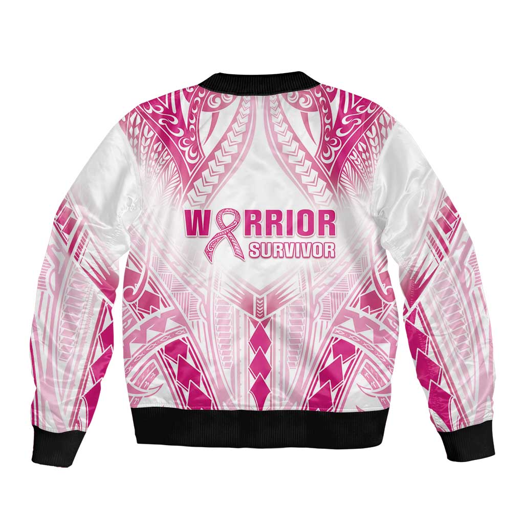 Breast Cancer Pink Out Sleeve Zip Bomber Jacket Polynesian Art Tattoo White Version