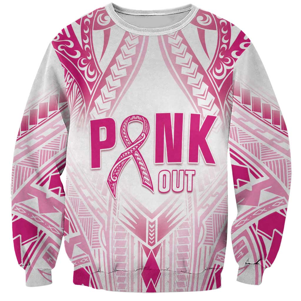 Breast Cancer Pink Out Sweatshirt Polynesian Art Tattoo White Version LT05 Unisex White - Polynesian Pride