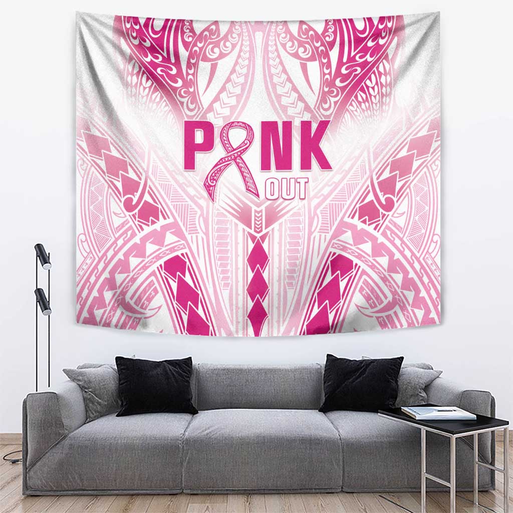 Breast Cancer Pink Out Tapestry Polynesian Art Tattoo White Version