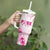 Breast Cancer Pink Out Tumbler With Handle Polynesian Art Tattoo White Version