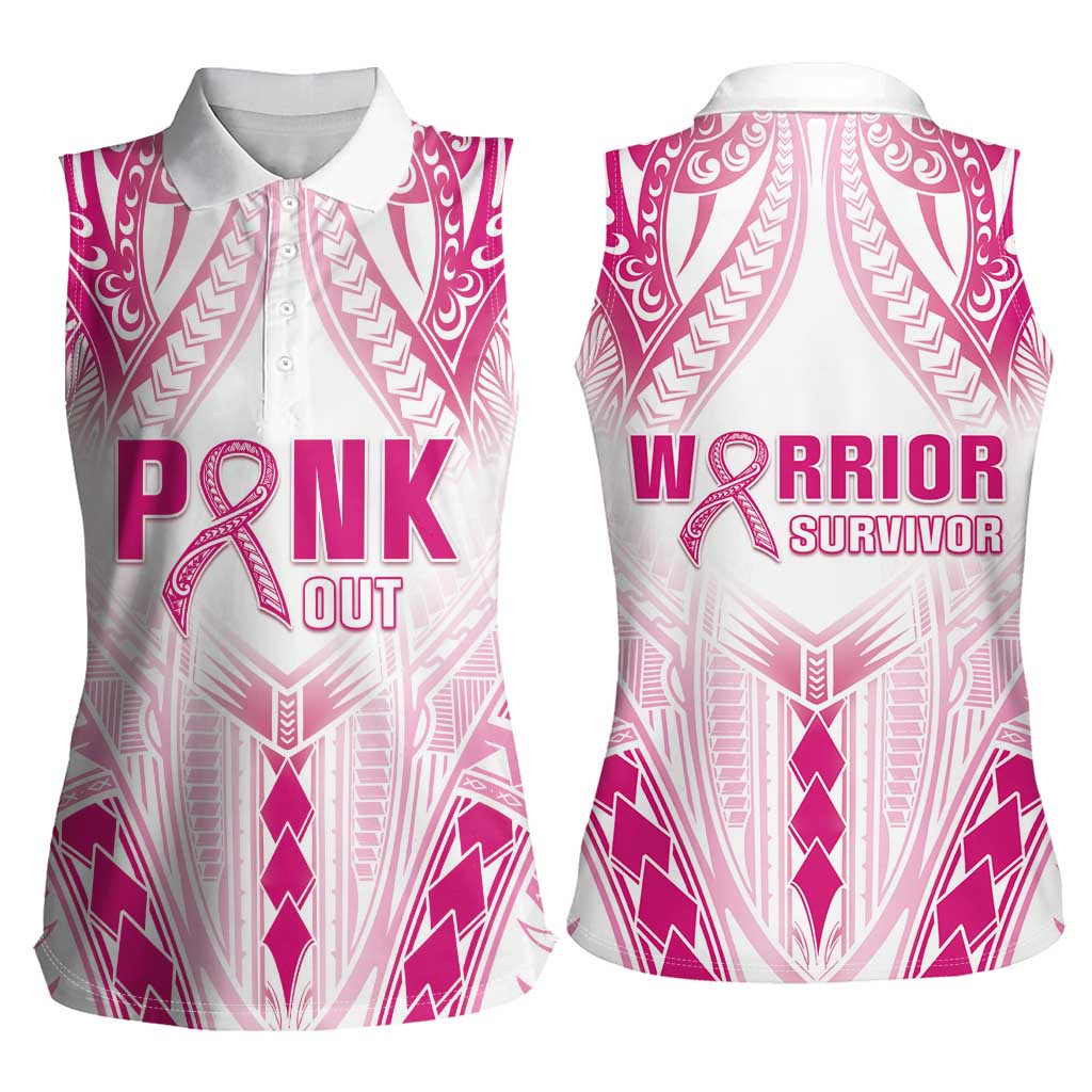 Breast Cancer Pink Out Women Sleeveless Polo Shirt Polynesian Art Tattoo White Version LT05 - Polynesian Pride