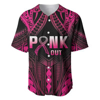 Breast Cancer Pink Out Baseball Jersey Polynesian Art Tattoo Black Version LT05 Black - Polynesian Pride