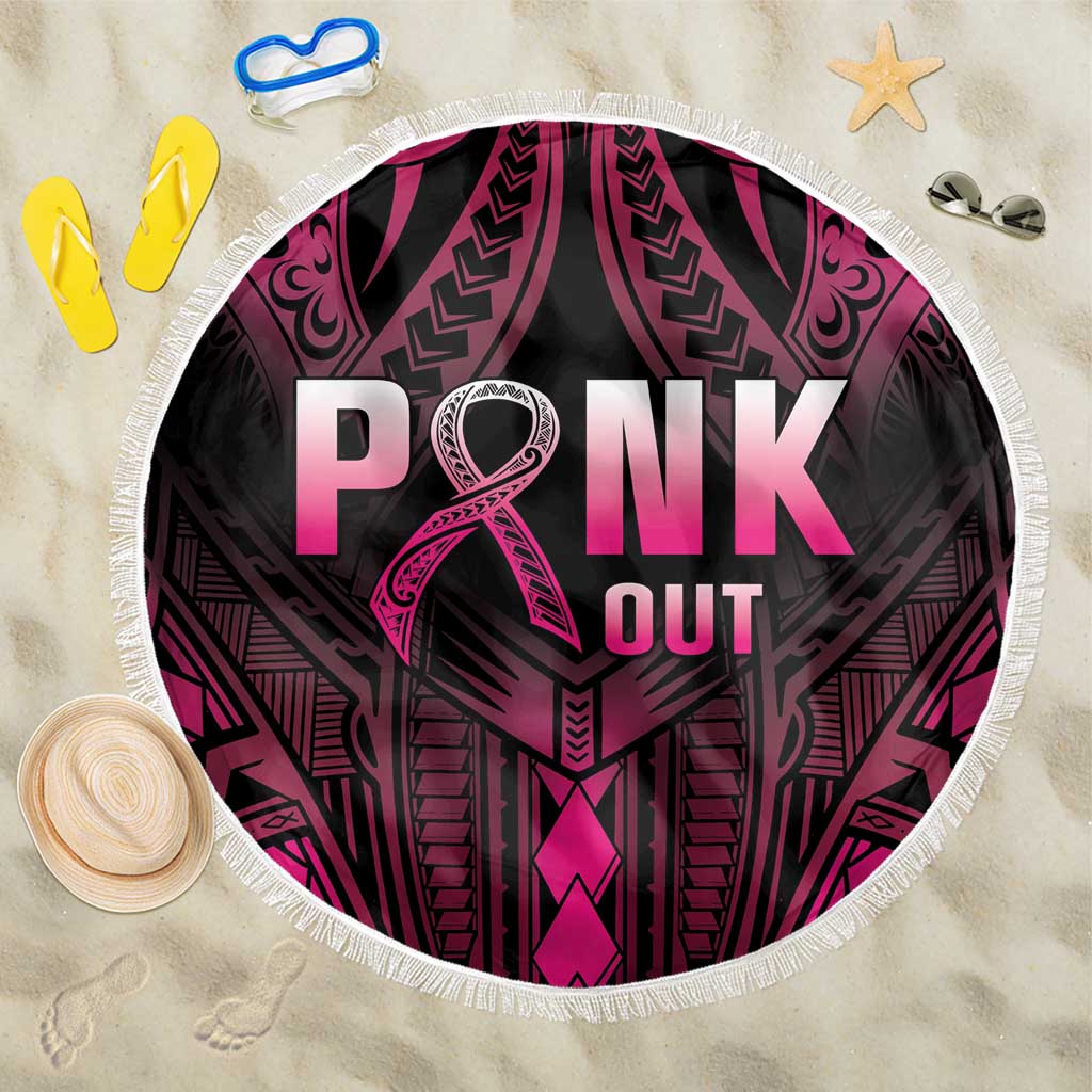 Breast Cancer Pink Out Beach Blanket Polynesian Art Tattoo Black Version