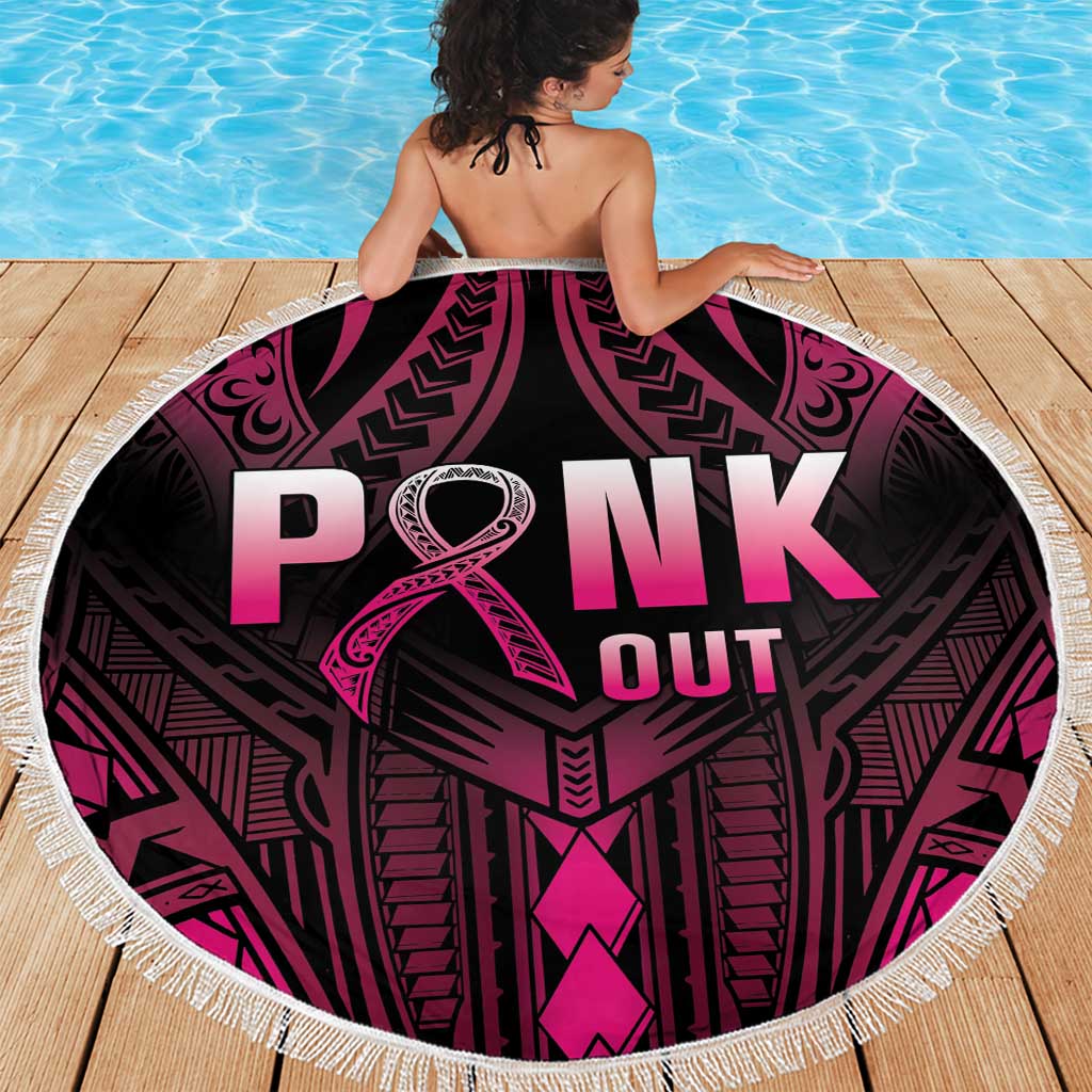 Breast Cancer Pink Out Beach Blanket Polynesian Art Tattoo Black Version