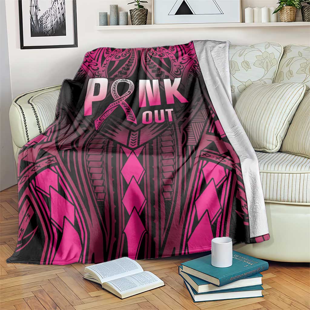 Breast Cancer Pink Out Blanket Polynesian Art Tattoo Black Version