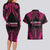 Breast Cancer Pink Out Couples Matching Long Sleeve Bodycon Dress and Hawaiian Shirt Polynesian Art Tattoo Black Version