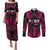 Breast Cancer Pink Out Couples Matching Puletasi and Long Sleeve Button Shirt Polynesian Art Tattoo Black Version