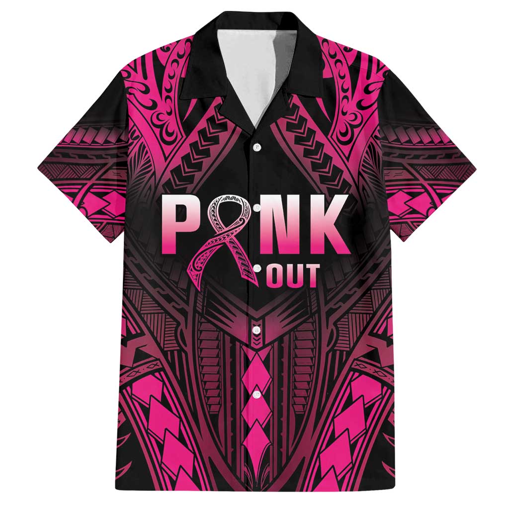 Breast Cancer Pink Out Family Matching Long Sleeve Bodycon Dress and Hawaiian Shirt Polynesian Art Tattoo Black Version