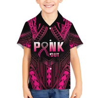 Breast Cancer Pink Out Family Matching Off Shoulder Short Dress and Hawaiian Shirt Polynesian Art Tattoo Black Version LT05 Son's Shirt Black - Polynesian Pride