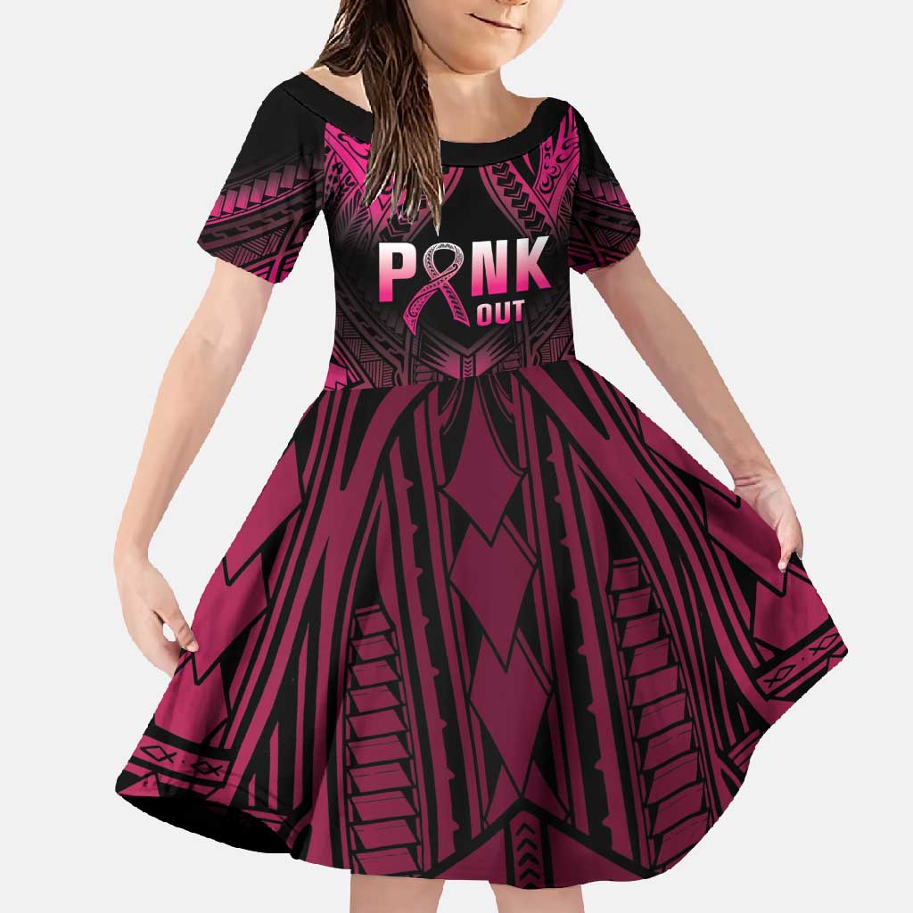 Breast Cancer Pink Out Family Matching Summer Maxi Dress and Hawaiian Shirt Polynesian Art Tattoo Black Version LT05 Daughter's Dress Black - Polynesian Pride