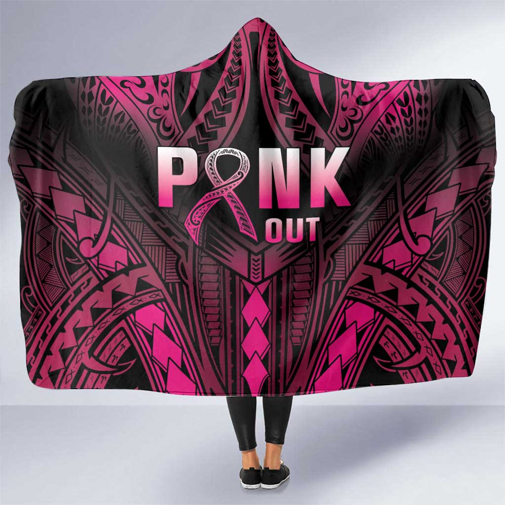 Breast Cancer Pink Out Hooded Blanket Polynesian Art Tattoo Black Version