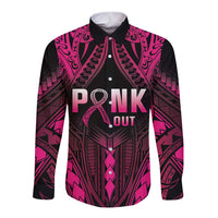 Breast Cancer Pink Out Long Sleeve Button Shirt Polynesian Art Tattoo Black Version LT05 Unisex Black - Polynesian Pride