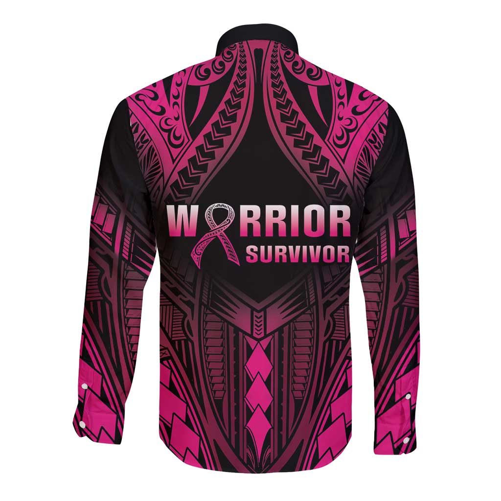Breast Cancer Pink Out Long Sleeve Button Shirt Polynesian Art Tattoo Black Version LT05 - Polynesian Pride