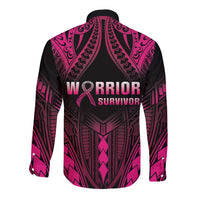 Breast Cancer Pink Out Long Sleeve Button Shirt Polynesian Art Tattoo Black Version LT05 - Polynesian Pride
