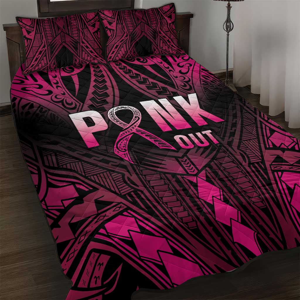 Breast Cancer Pink Out Quilt Bed Set Polynesian Art Tattoo Black Version